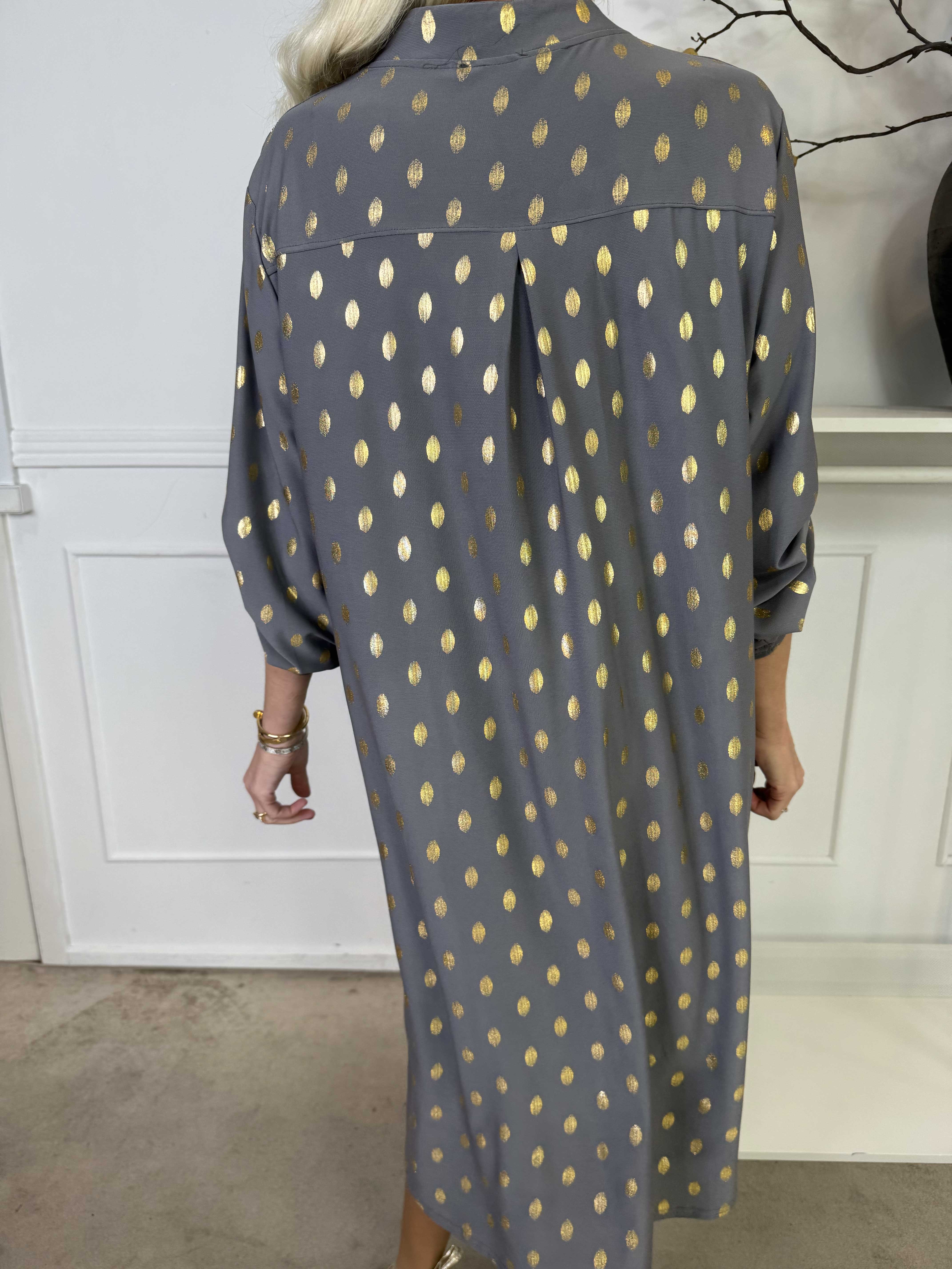 Ebba Gold Long - Elastisk kjole med guld prikker